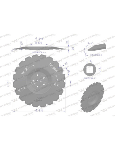 TALERZ FI 510 5X116
Talerz uzębiony Z-20 fi 510 mocowanie 5/116 przetłoczony grubość 4 mm stal borowa WARYŃSKI R zas... 2
