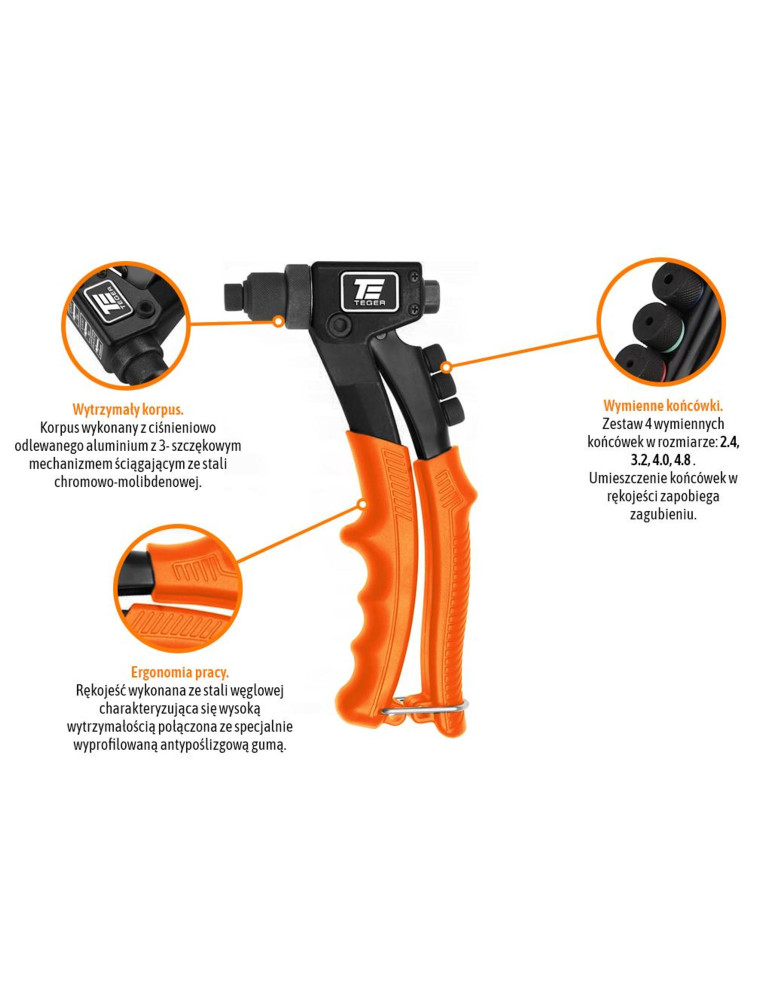 NITOWNICA NITÓW ZRYWALNYCH TEGER
T-W-NIT-002
do nitów stalowych i aluminiowych) / TEGER Wysokiej jakości nitownica...