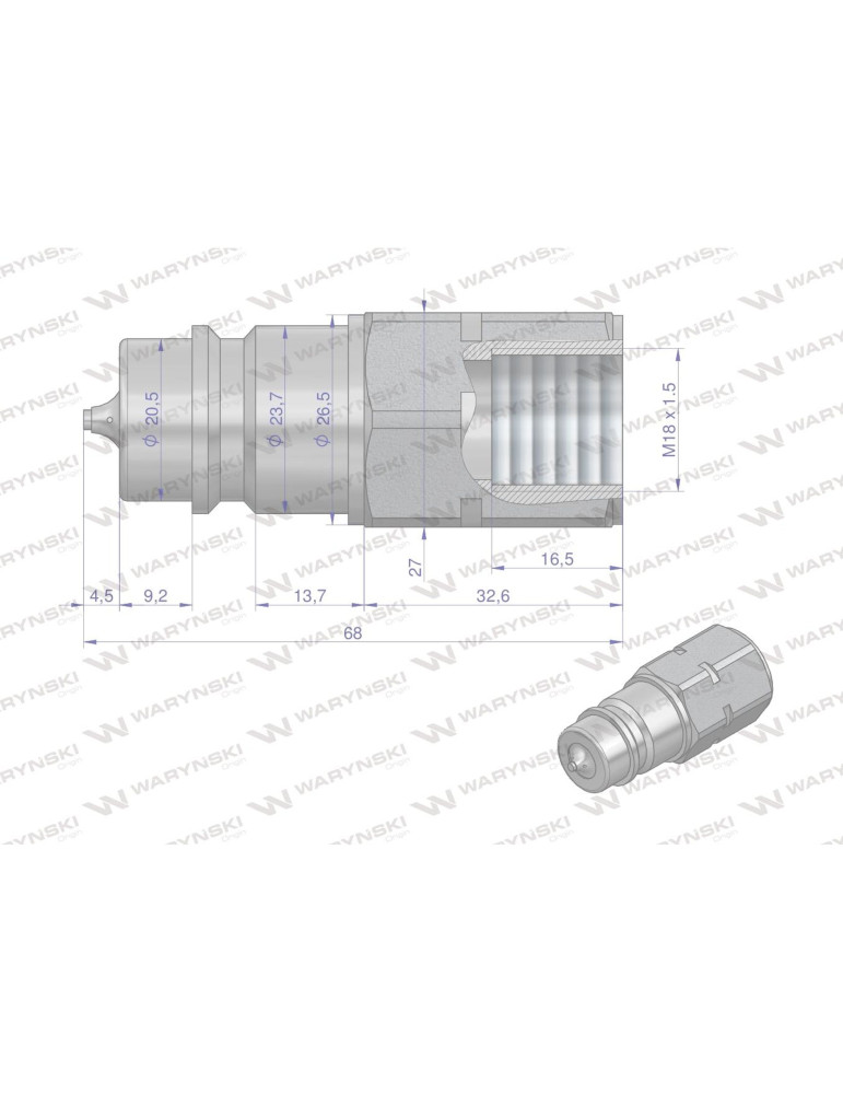 ZAWÓR EURO WTYKA M18 G WEWNĘTRZNY
Szybkozłącze hydrauliczne wtyczka z eliminatorem ciśnienia M18x1.5 gwint wew. EURO...