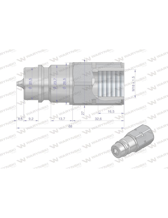 ZAWÓR EURO WTYKA M18 G WEWNĘTRZNY
Szybkozłącze hydrauliczne wtyczka z eliminatorem ciśnienia M18x1.5 gwint wew. EURO...