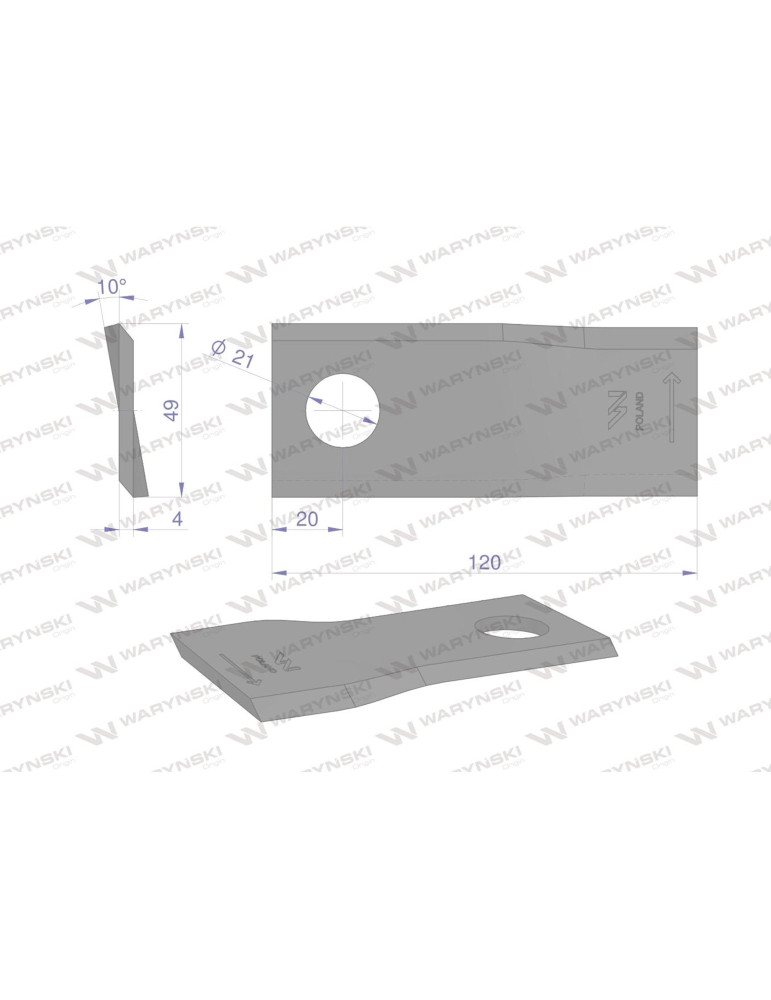 NÓŻ 120X49X4 LEWY FI21 434975 
Nóż. nożyk kosiarka lewy 120x49x4mm otwór 21 zastosowanie 434975 Pottinger WARYŃSKI (...