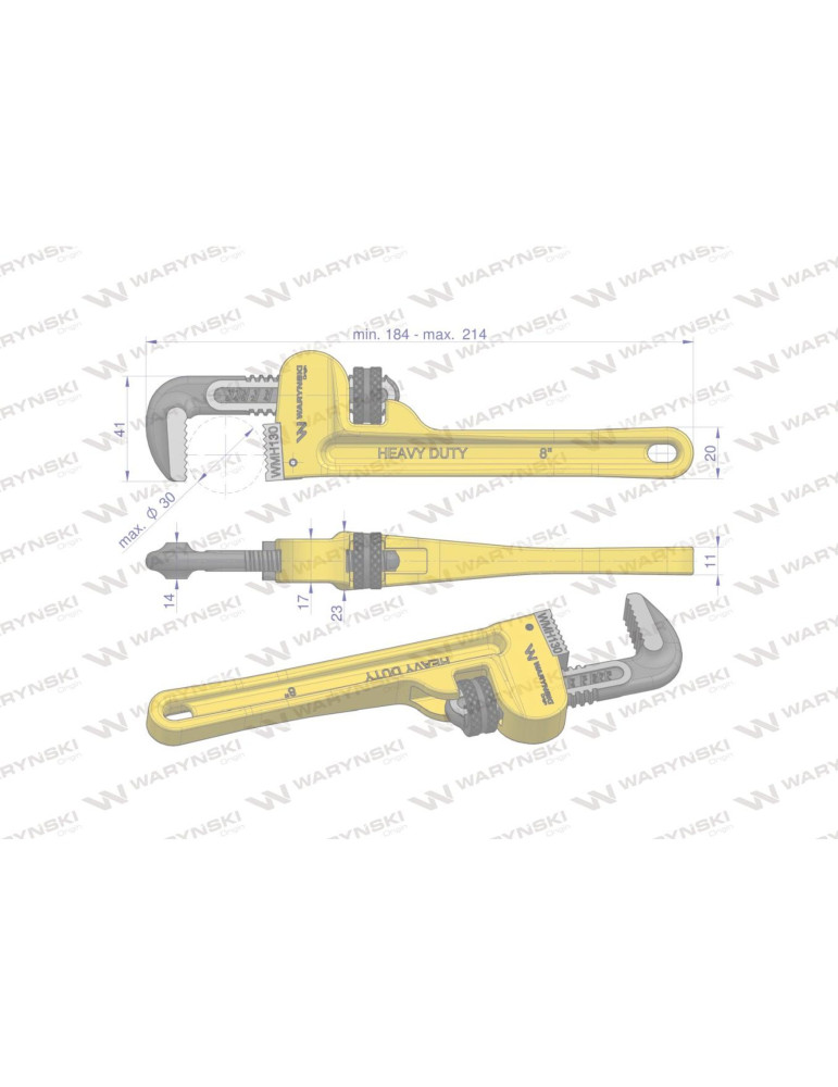 KLUCZ DO RUR 8" MAX 30MM WMH130
Klucz do rur typ amerykański 8" wzmocniony szczęki CrMo maksymalny zakres roboczy sz...
