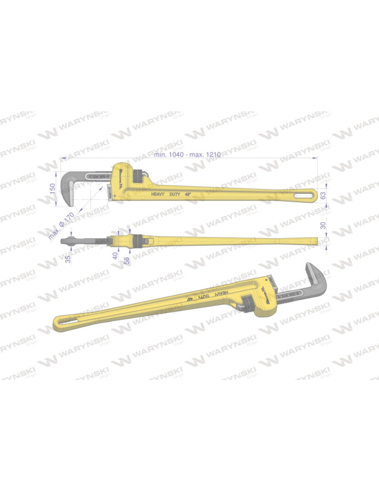 KLUCZ DO RUR 48" MAX 170MM WMH137
Klucz do rur typ amerykański 48" wzmocniony szczęki CrMo max średnica 170 mm Waryń...