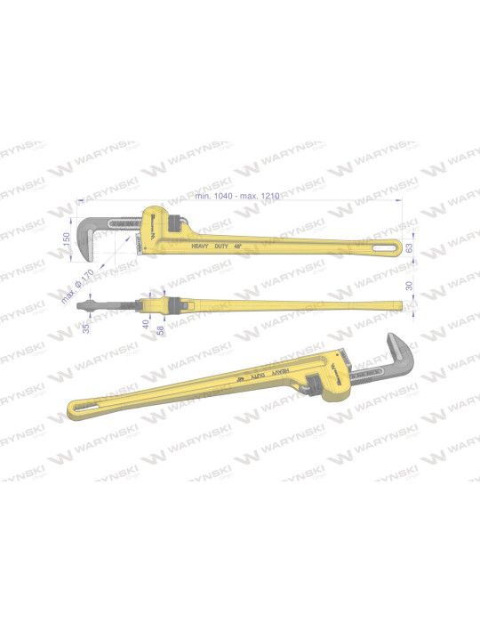 KLUCZ DO RUR 48" MAX 170MM WMH137
Klucz do rur typ amerykański 48" wzmocniony szczęki CrMo max średnica 170 mm Waryń...