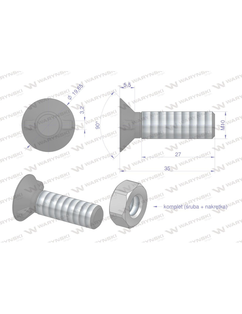 ŚRUBA M10X35 PŁUŻNA NOSEK ŁEP 19MM
Śruba kpl. płużna dwunoskowa większy łeb M10x35 mm kl.10.9 Waryński ( sprzedawane...