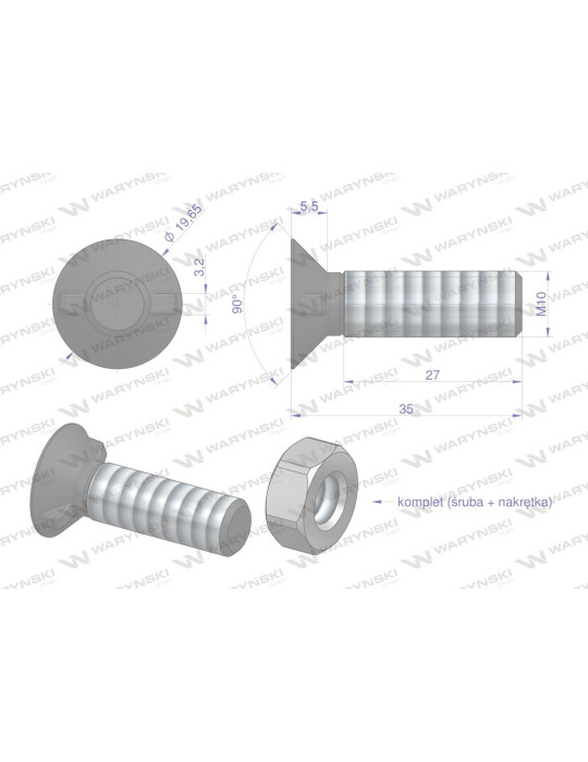 ŚRUBA M10X35 PŁUŻNA NOSEK ŁEP 19MM
Śruba kpl. płużna dwunoskowa większy łeb M10x35 mm kl.10.9 Waryński ( sprzedawane...
