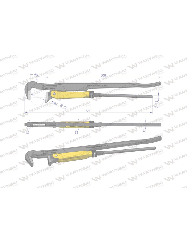 SZCZYPCE SZWED TYP 90°L560 WMH083
Szczypce nastawne szwedzkie do rur szczęki typ 90° o rozstawie max 67mm 2" długość...
