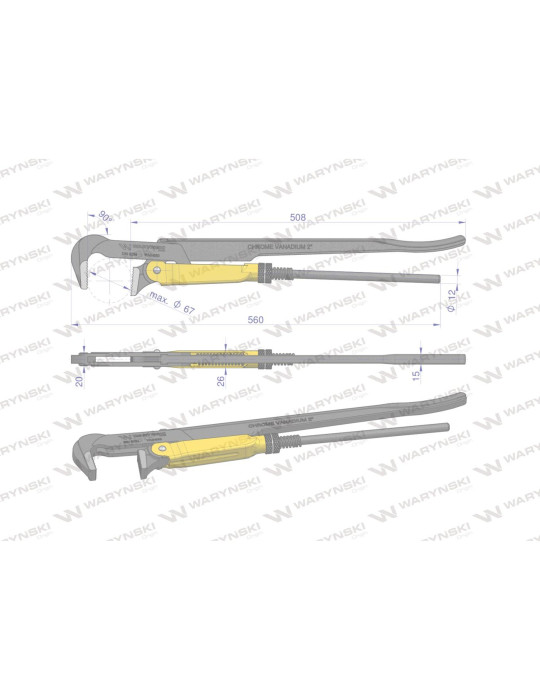 SZCZYPCE SZWED TYP 90°L560 WMH083
Szczypce nastawne szwedzkie do rur szczęki typ 90° o rozstawie max 67mm 2" długość...