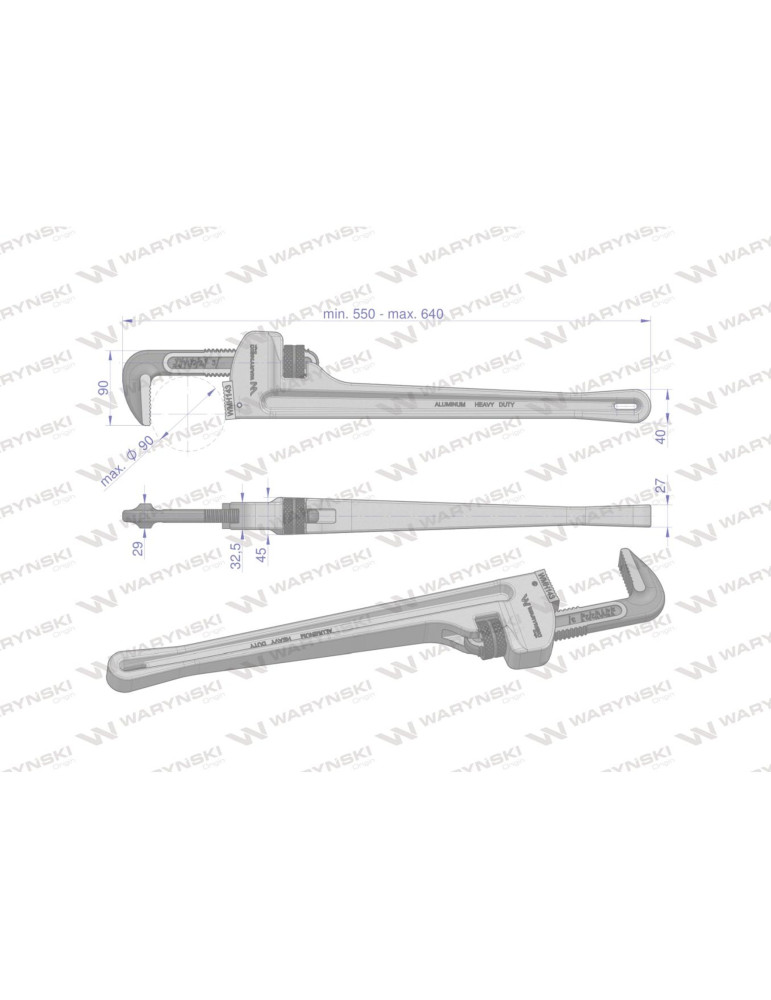 KLUCZ DO RUR 24" MAX 90MM WMH143 A
Klucz do rur typ amerykański 24" uchwyt aluminium wzmocniony szczęki CrMo max śre...