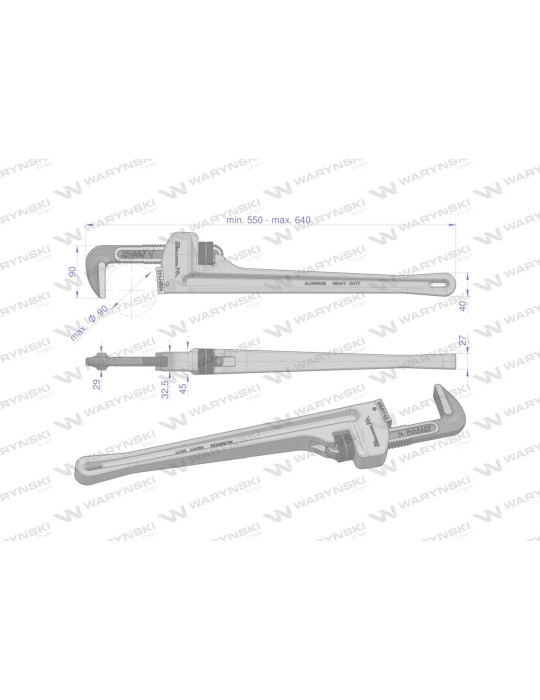 KLUCZ DO RUR 24" MAX 90MM WMH143 A
Klucz do rur typ amerykański 24" uchwyt aluminium wzmocniony szczęki CrMo max śre...