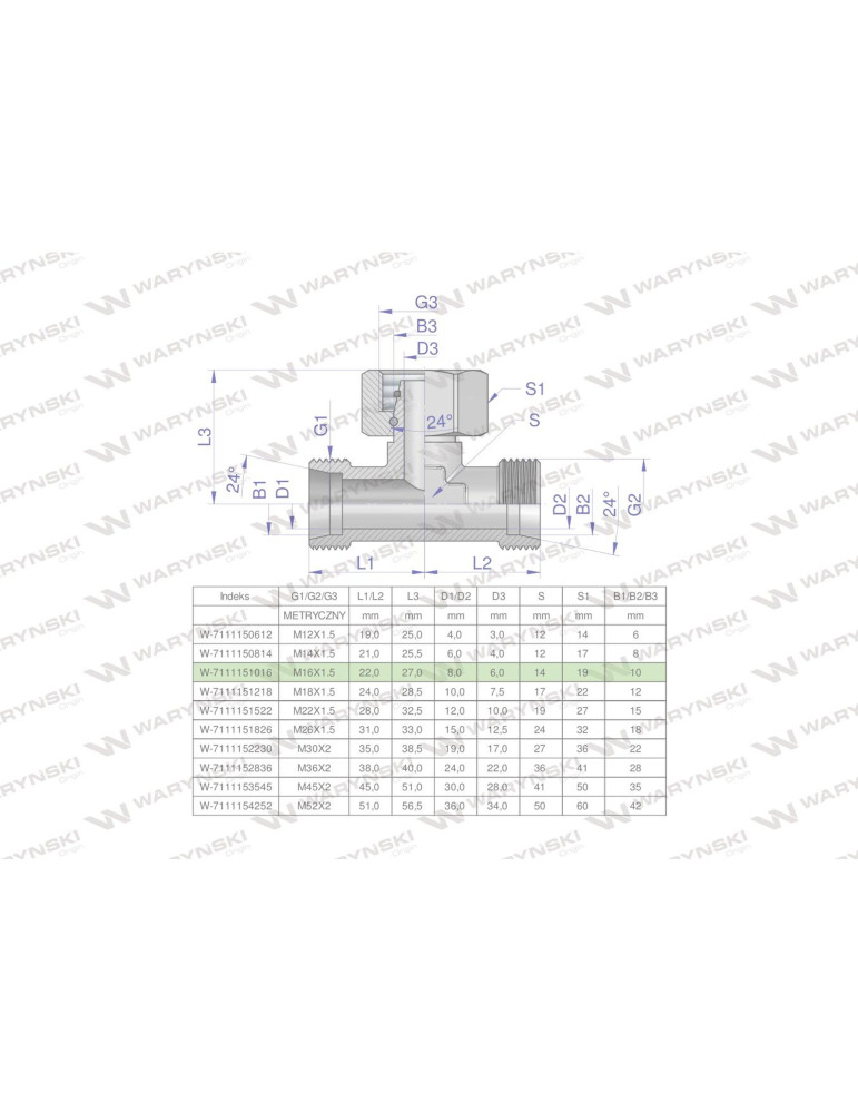 TRÓJNIK BAB M16X1,5 10L
Trójnik hydrauliczny symetryczny metryczny BAB M16x1.5 10L (XEVT) Waryński ( sprzedawane po...