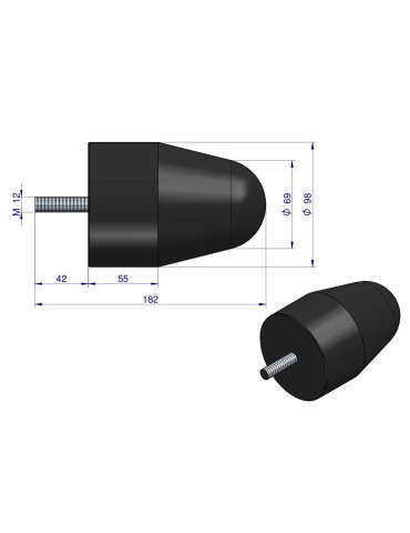 RESOR GUMOWY
PR06-038

m12 140mm wysokości bez śruby srednica 100mm
Resor. odbój gumowy mały 1 śruba Przyczepa HL... 2