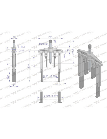 ŚCIĄGACZ 2-RAM.TYP T 120-270 ZESTAW
WMB048
Zestaw ściągaczy do łożysk dwuramiennych z przedłużonymi ramionami typ T... 2