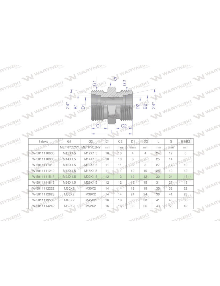 ZŁĄCZKA BB 22/22
W-5011111515

Złączka hydrauliczna metryczna BB M22x1.5 15L (XG) Waryński ( sprzedawane po 10 )
...