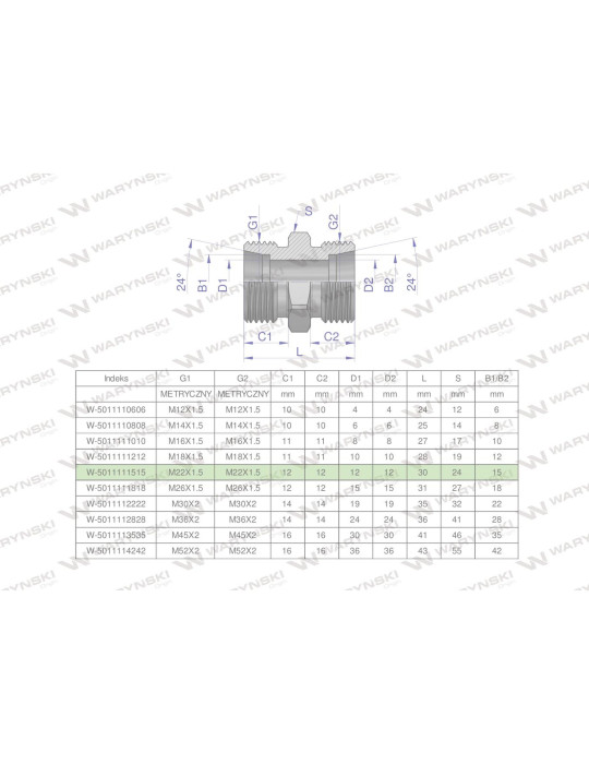 ZŁĄCZKA BB 22/22
W-5011111515

Złączka hydrauliczna metryczna BB M22x1.5 15L (XG) Waryński ( sprzedawane po 10 )
...
