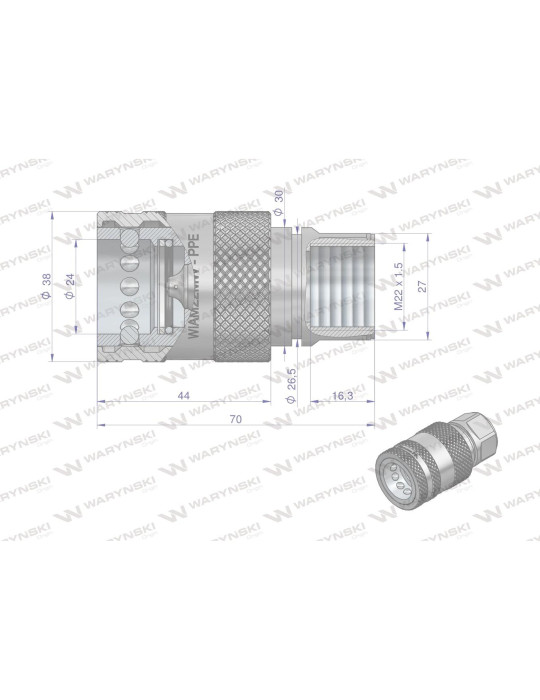 ZAWÓR EURO GNIAZDO M22 G WEWNĘTRZNY
Szybkozłącze hydrauliczne gniazdo z eliminatorem ciśnienia M22x1.5 gwint wew. EU...