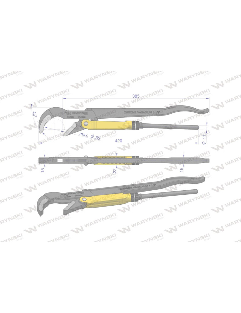 SZCZYPCE SZWED TYP 45° L420 WMH093
Szczypce nastawne szwedzkie do rur szczęki typ 45° o rozstawie max 55mm długość 4...