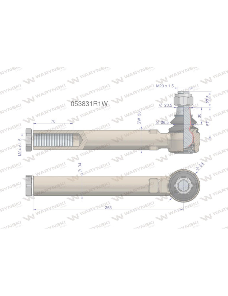 PRZEGUB GW M24X1,5 23,5/26,5 L264 
Przegub kierowniczy 263mm M24x1.5 053831R1 WARYŃSKI
Indeks 053831R1W
053831R1
...