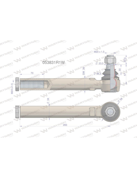 PRZEGUB GW M24X1,5 23,5/26,5 L264 
Przegub kierowniczy 263mm M24x1.5 053831R1 WARYŃSKI
Indeks 053831R1W
053831R1
...