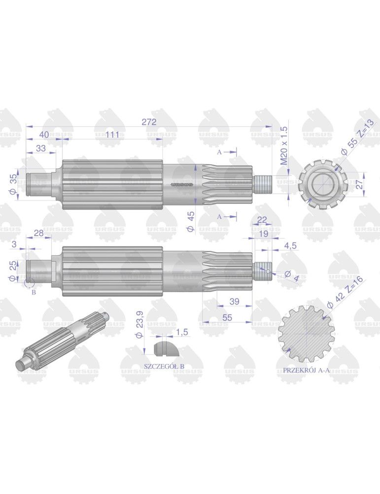 Wałek 50825020 U
koła atakującego nowy typ