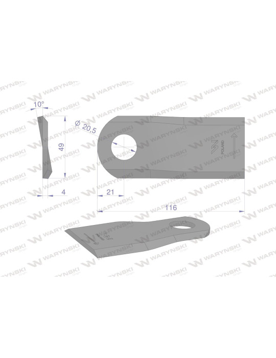 NÓŻ 116X48X4 FI20,5  LEWY KUHN
WKR116X48X4L
Nóż. nożyk kosiarka lewy 116x48x4mm otwór 20.5 zastosowanie 6804710 Kuh...