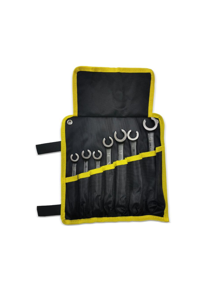 ZESTAW KLUCZY OCZKOWYCH OTWARTYCH
WMK107
Zestaw kluczy oczkowych otwartych w pokrowcu 7 szt Waryński
: 8x10 9x11 1...