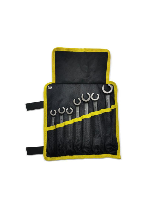 ZESTAW KLUCZY OCZKOWYCH OTWARTYCH
WMK107
Zestaw kluczy oczkowych otwartych w pokrowcu 7 szt Waryński
: 8x10 9x11 1...