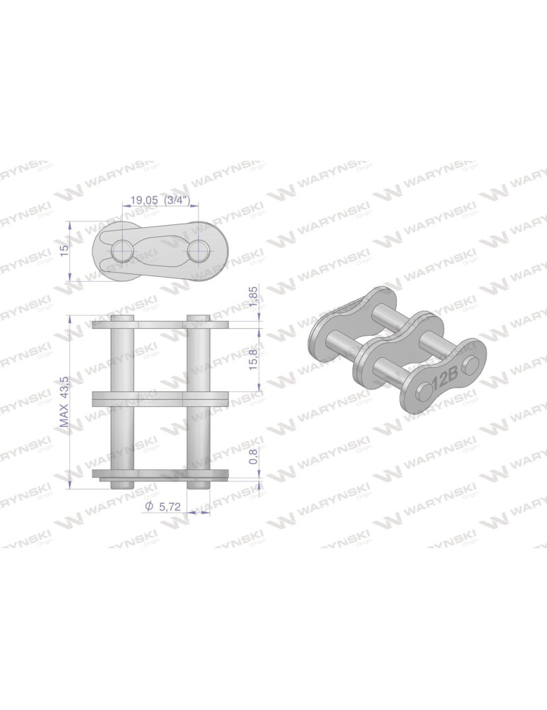 ZAMEK ŁAŃ 12B-2
R2-3/4" 
spinka łańcucha dwurzędowego
Zamek łańcucha 12B-2 (R2 3/4) Waryński ( sprzedawane po 10 )...