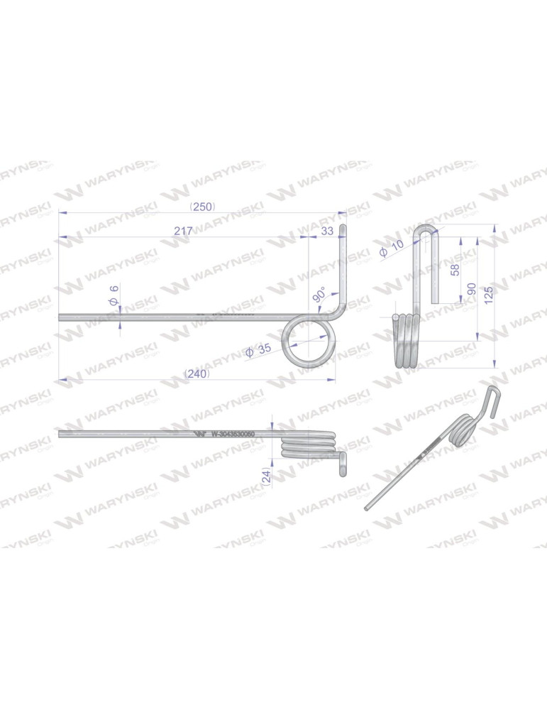SPRĘŻYNA 3043530050 
ZAGARNIJĄCA 3  lewa  zawija na od dołu
Palec zagarniający pojedynczy. lewy L-240 POZNANIAK War...