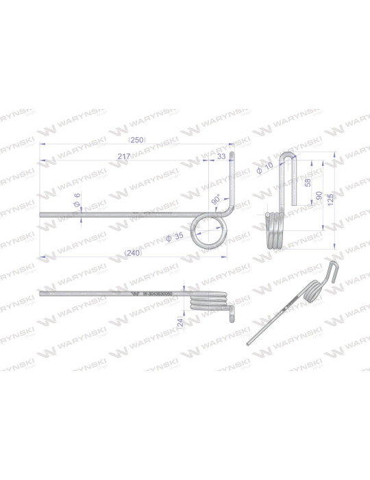 SPRĘŻYNA 3043530050 
ZAGARNIJĄCA 3  lewa  zawija na od dołu
Palec zagarniający pojedynczy. lewy L-240 POZNANIAK War...