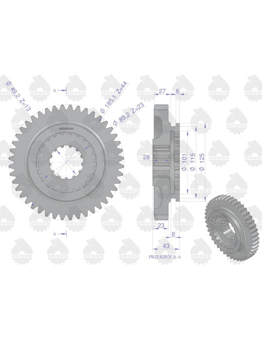 Koło przesuwne reduktora
50419490 U
przesuwne reduktora Orginał