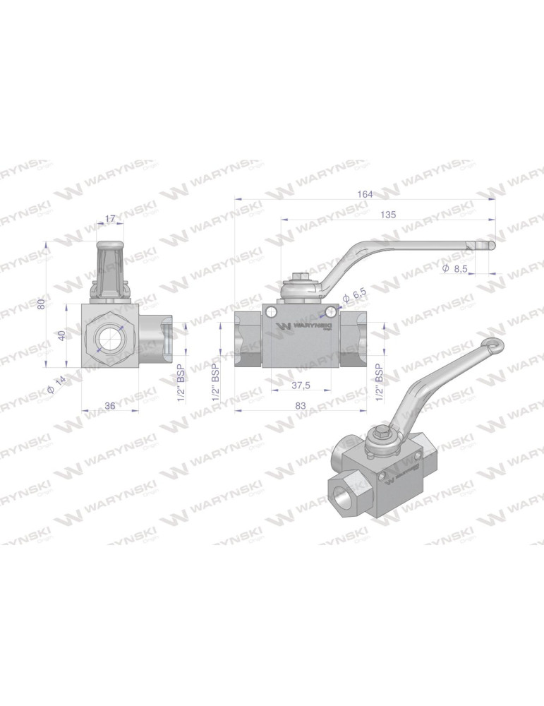ZAWÓR KULOWY 3-DROŻNY G1/2"
WKH3-B-1/2BSP
Zawór kulowy hydrauliczny 3-drogowy 3/2 - 1/2"BSP z otworami mocującymi 5...