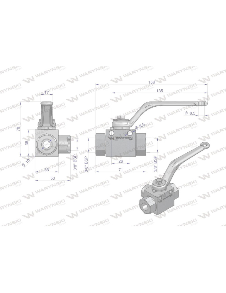 ZAWÓR KULOWY 3-DROŻNY G3/8"
Zawór kulowy hydrauliczny 3-drogowy 3/2 - 3/8"BSP z otworami mocującymi 500 bar Waryński...