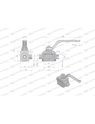 ZAWÓR KULOWY 3-DROŻNY M16X1,5
Zawór kulowy hydrauliczny 3-drogowy 3/2 M16x1.5 08L z otworami mocującymi 500 bar Wary... 2