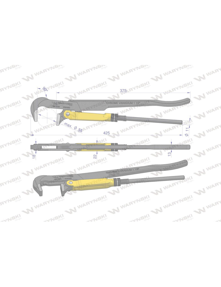 SZCZYPCE SZWED TYP 90°L425 WMH082
Szczypce nastawne szwedzkie do rur szczęki typ 90° o rozstawie max 55mm 1.5" długo...