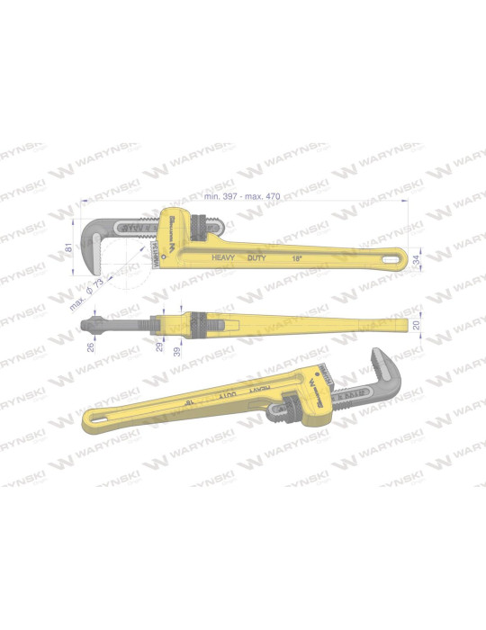 KLUCZ DO RUR 18" MAX 73MM WMH134
Klucz do rur typ amerykański 18" wzmocniony szczęki CrMo maksymalny zakres roboczy...