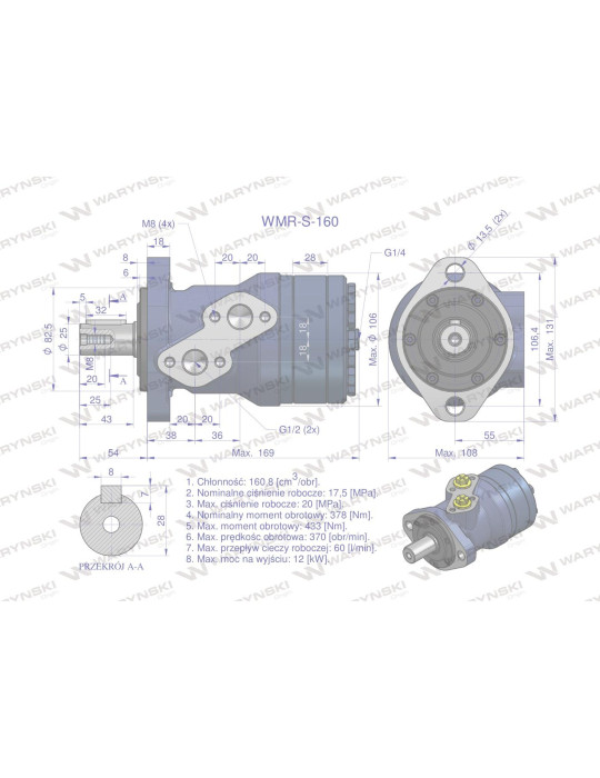 SILNIK HYDRAULICZNY WZMOC. WMR-S160
Silnik hydrauliczny orbitalny wzmacniany WMR-S 160 cm3/obr (175 bar / max.220 ba...