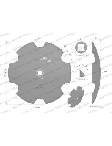TALERZ FI 460 UZĘBION 3,2MM 
tal borowa WARYŃSKI R 1202030150
Indeks W-74603032
 Talerz uzębiony Z-6 fi 460 otwór... 2