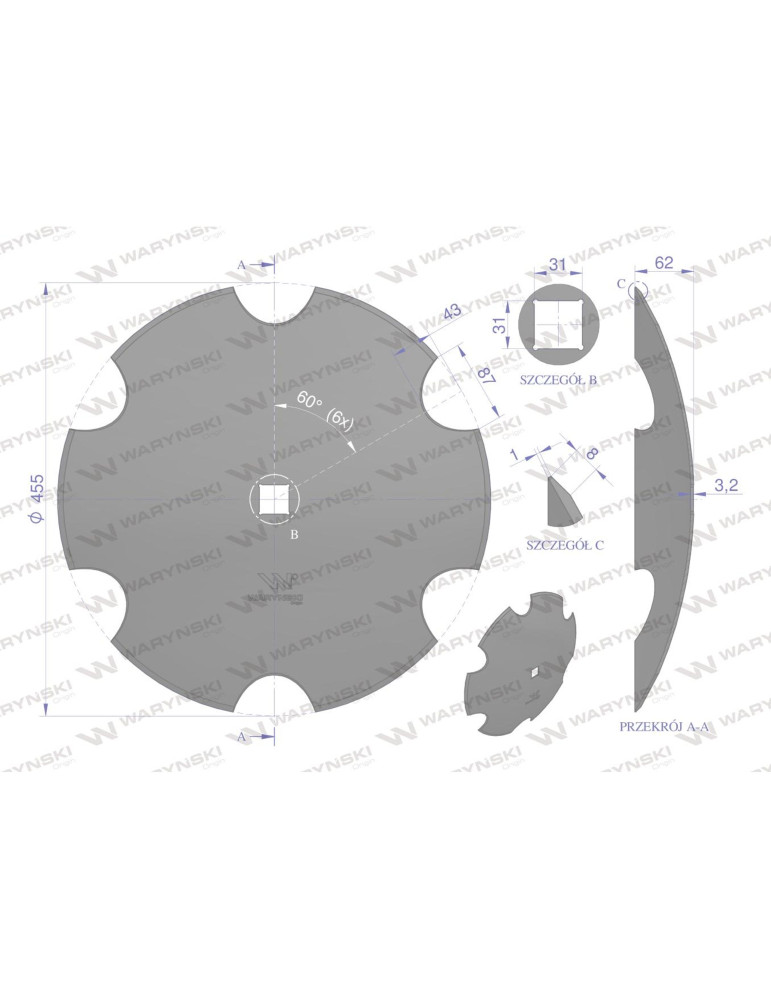 TALERZ FI 460 UZĘBION 3,2MM 
tal borowa WARYŃSKI R 1202030150
Indeks W-74603032
 Talerz uzębiony Z-6 fi 460 otwór...