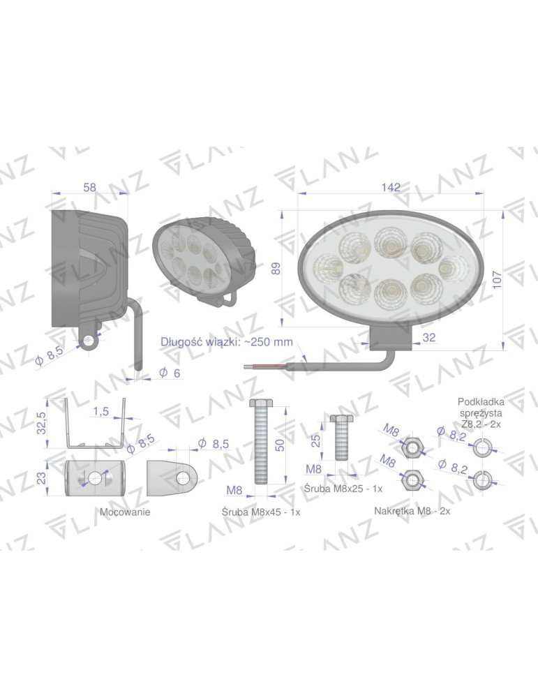 LAMPA ROBOCZA LED ELIPSA 8X3W GLANZ
L0109G
@29@
Ilość Led: 8
Marka Led: Epistar LEDS
Moc Led: 24W
Lumen: 1950LM...