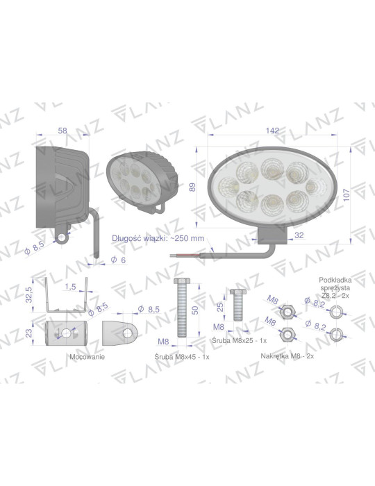 LAMPA ROBOCZA LED ELIPSA 8X3W GLANZ
L0109G
@29@
Ilość Led: 8
Marka Led: Epistar LEDS
Moc Led: 24W
Lumen: 1950LM...