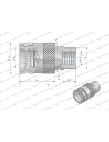 ZAWÓR EURO GNIAZDO M18 G WEWNĘTRZNY
Szybkozłącze hydrauliczne gniazdo z eliminatorem ciśnienia M18x1.5 gwint wew. EU... 2