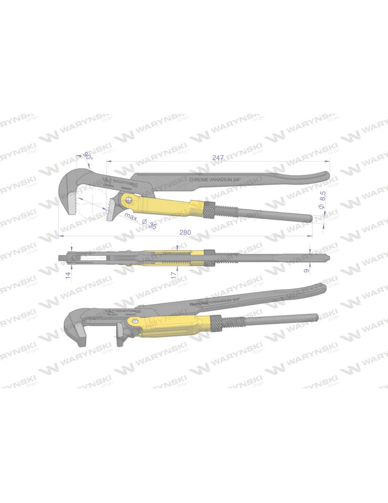 SZCZYPCE SZWED TYP 90°L280 
WMH080
Szczypce nastawne szwedzkie do rur szczęki typ 90° o rozstawie max 35mm długość...