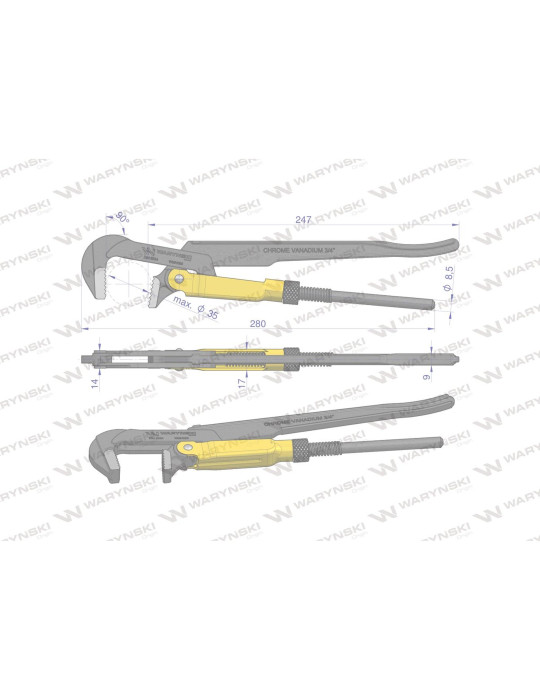 SZCZYPCE SZWED TYP 90°L280 
WMH080
Szczypce nastawne szwedzkie do rur szczęki typ 90° o rozstawie max 35mm długość...