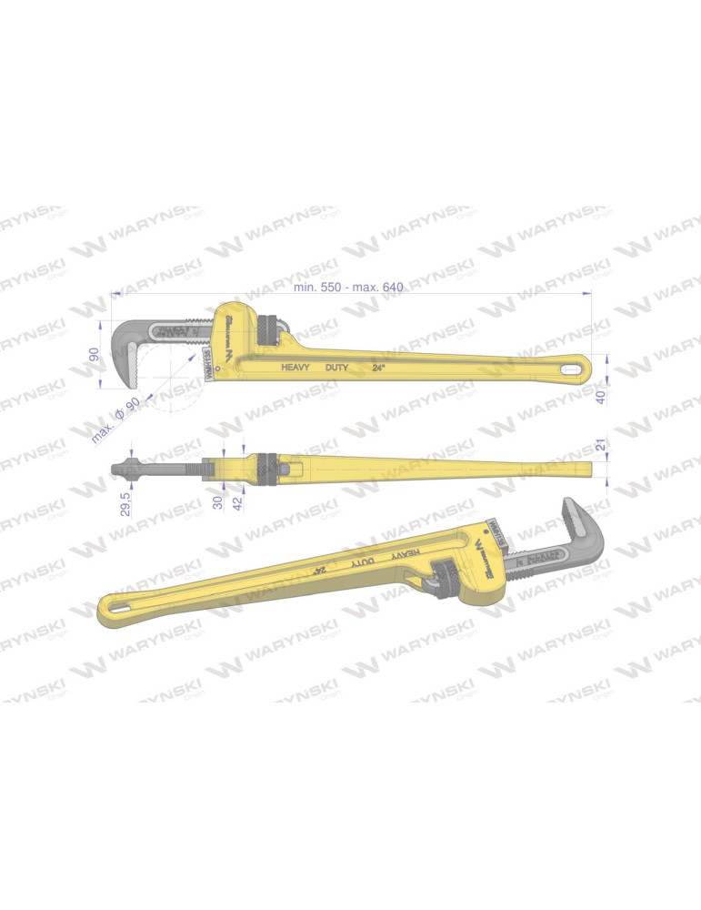 KLUCZ DO RUR 24" MAX 90MM WMH135
Klucz do rur typ amerykański 24" wzmocniony szczęki CrMo max średnica 90 mm Waryńsk...