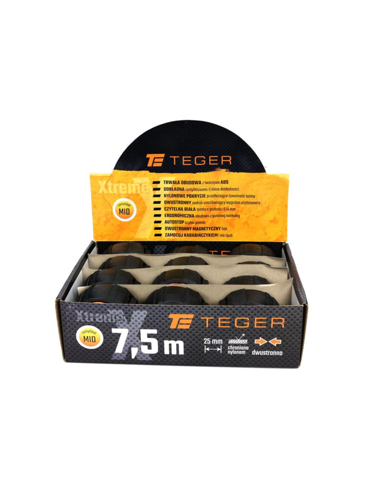 MIARA ZWIJANA 7,5M 25MM TEGER
T-AM-011
Miara stalowa dwustronna rozwijana 7.5m 25mm sprzedawana po 12 szt w kartoni...