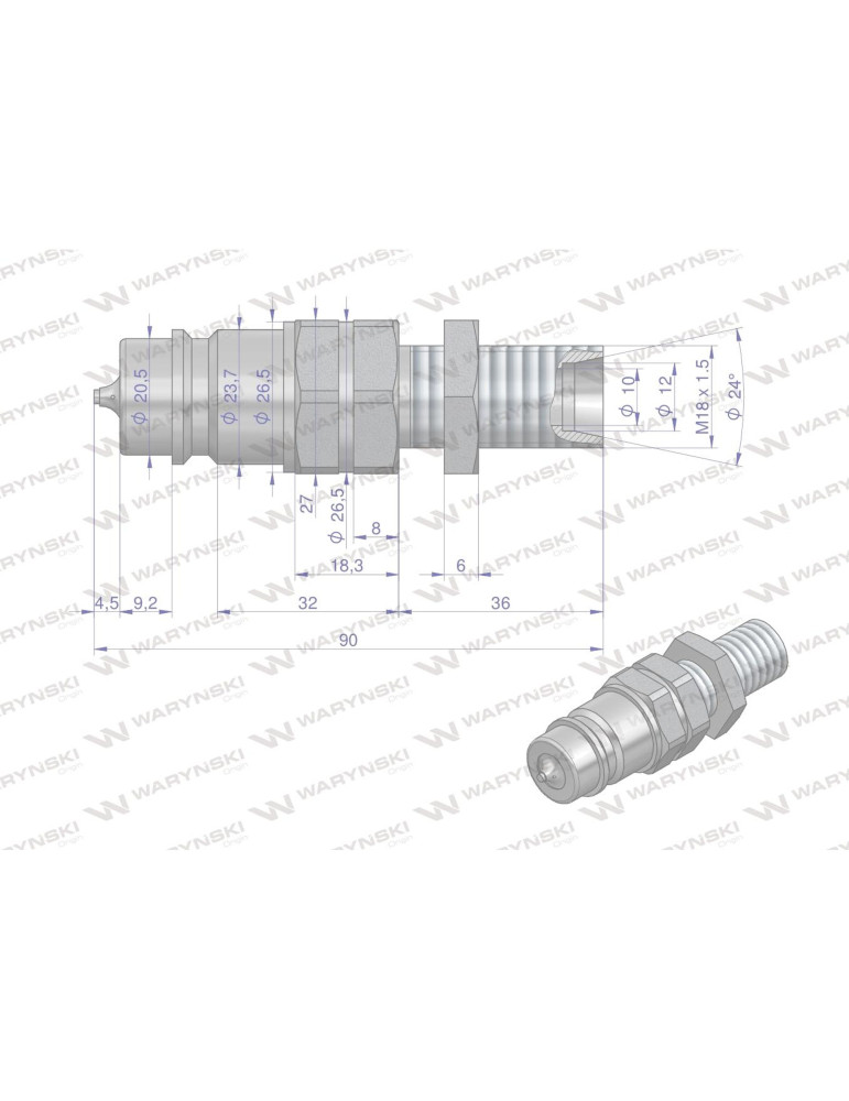ZAWÓR EURO WTYKA M18 LONG
 WARYŃSKI  WIAM18SZL
