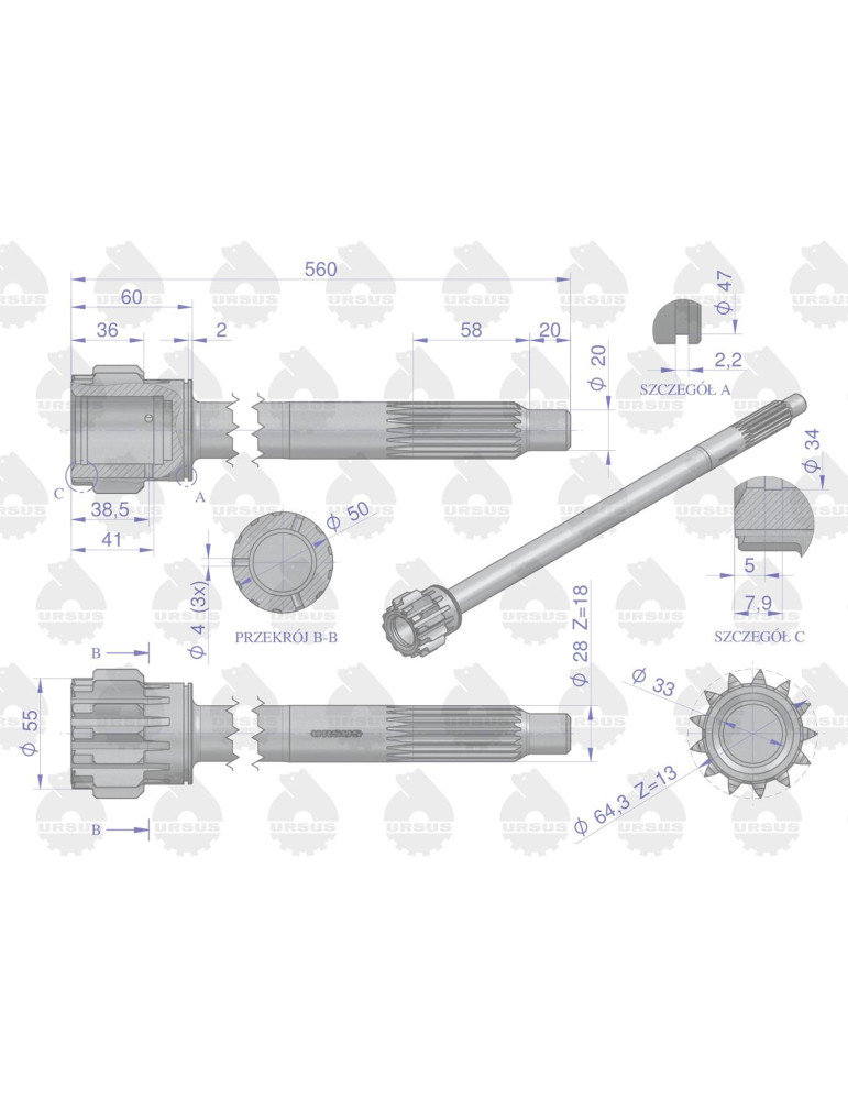 WAŁEK 50419010 SPRZĘGC-4011 URSUS
z  rowkiem st typ
