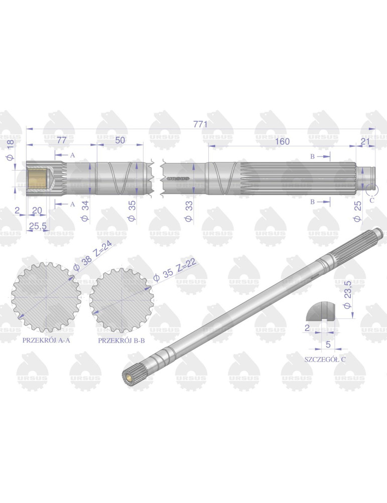 WAŁEK 46619020 
URSUS przek mocy 1 dłuższy
