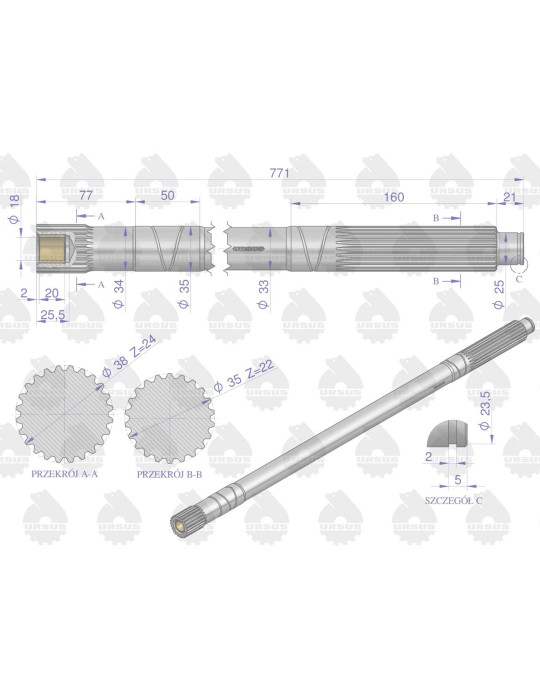 WAŁEK 46619020 
URSUS przek mocy 1 dłuższy
